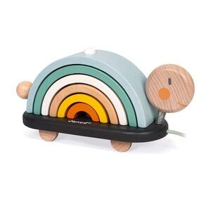 Janod Toddler Sweet Cocoon Wooden Rainbow Turtle Stacking and Pull Toy